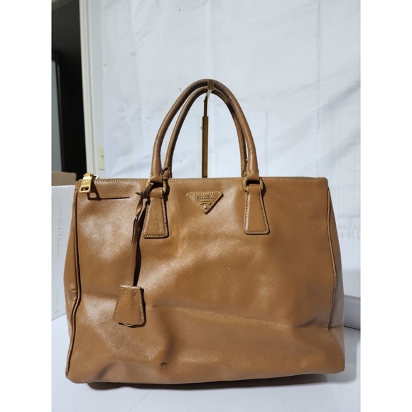 Prada Vitello Shine Leather Galleria Double Zip Large Tote Bag Brown - Picture 1 of 15